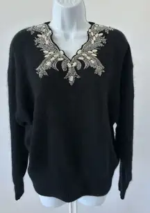 VTG IB Diffusion Sweater Wool Silk Angora Women Sz: L Black Silver Bead (b9)