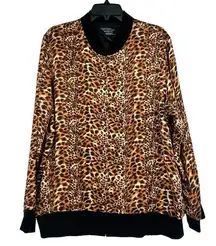 New York City Design Co Silk Satin Leopard Print Jacket Zip Up Brown Size 1X