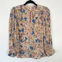 Rebecca Taylor Floral Silk Long Sleeve Keyhole Blouse Women's Size 2