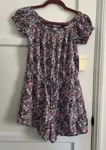 NWT Bebop S Small Floral Romper Off Shoulder Bardot Drawstring Waist Mini Skort