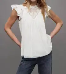 NWOT Allsaints Lace Blouse White Tops Women Size 4 Flutter Sleeve
