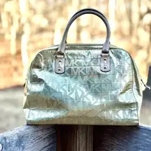 Michael Kors Metallic Gold Signature Sutton Bowler style satchel handbag