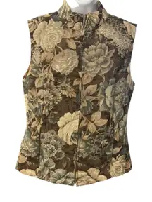Drapers & Damons Floral Tapestry Vest Women's Medium‎ Sleeveless Zip Up