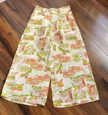 Cynthia Rowley 100% Linen Mediterranean Wide Leg Crop Pull On Pants