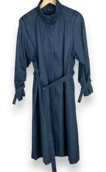 Vintage Long Coat Navy Blue‎ Jacket Women Stand-Up Collar Forecaster Retro Flaws