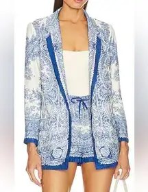 All Saints Blue and White Paisley Jacket and Shorts Set Size 2.