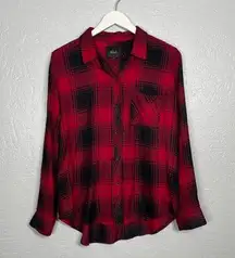 Rails  Women M Hunter Shirt Red Black Ruby Onyx Plaid Flannel Long Sleeve Button