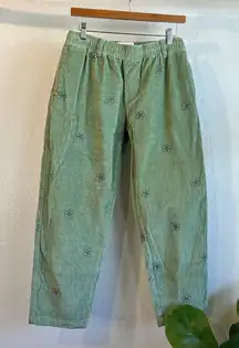 Urban Outfitters Green Corduroy Embroidered Flower Pants Size Small Unisex
