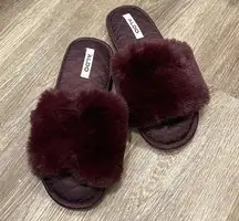 faux fur fuzzy slipper slip on slide with quilted purple plum medium 7 / 8