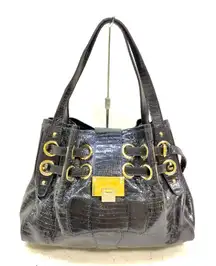Jimmy Choo Ramona Black Snakeskin Leather Shoulder Bag EUC