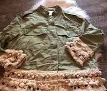 Zara Fringe Tassel Coin Parka Green Embellished