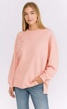 Aerie Oversized‎ After Sunset Smile+Wave Crewneck Sweatshirt in Peach Size Small