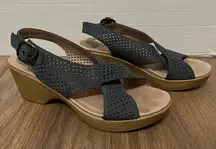Dansko Women’s Blue‎ Perforated Leather Wedge Sandals Size 41 (US 10-10.5)