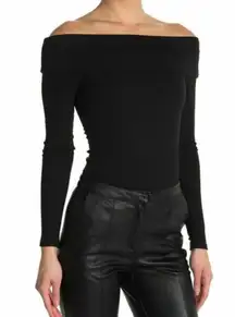 AFRM Bodysuit Black Ribbed Off Shoulder Long Sleeve Bodysuit Sz S EUC