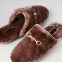 Ann Taylor Slippers Brown Fur Slip-On Women's Shoes Size 10