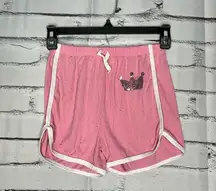 Pink Athletic Shorts with Elastic Waistband Dolphin Hem Sparkly Graphic SZ 10