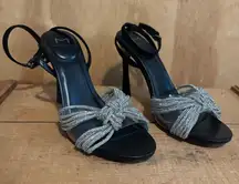 Marc Fisher LTD Canellie Sparkle Heel Ankle Strap Sandals Sz 8 Silver Black