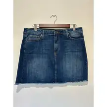 Just Black jeans mini skirt womens size L dark wash pockets raw hem