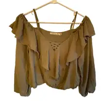 Liberty Love Cropped Cold Shoulder Criss Cross Blouse Size Medium