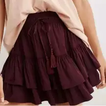 Aerie Burgundy Eggplant Satin Ruffle Mini Skirt Sz Medium