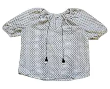 A New Day Shirt Women Small White Boho V-Neck Blouse Top Tassel Short Sleeve