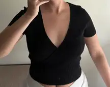 Cropped Black Wrap Top