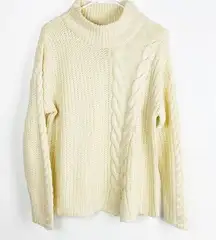 POOF New York Ivory Knit Mock Neck Long Sleeves Sweater, Size Large