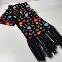 Hello Kitty Black Colorful Rainbow Knit Rectangle Scarf Cute Back to School 2007