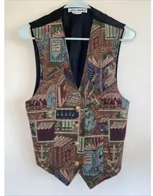 Vintage VTG Joan Walters Library Books Office Academic Wearable Art Vest Small