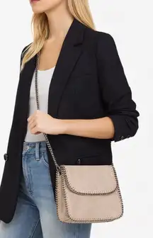 Stella McCartney Falabella Beige Faux Suede Crossbody Bag Silver Chain