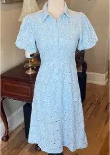 Avara Baby Blue Collared Puff Sleeve Midi Dress