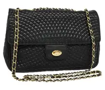 BALLY Quilted Chain Shoulder Bag Leather Black Gold Authentic