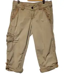 Y2K‎ Tan Cropped Relaxed Fit Cargo Pants Contrast Stitching Retro Women's 4