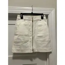 Spartina 449 White Stretch Denim Jean Mini Skirt Full Gold Zip Front Size 6