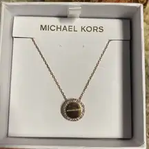 NWT Michael Kors Gold Tone Steel Disc Pendant 18in Necklace