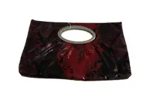 Express hand bag purse clutch red black faux snakeskin silver tone NWOT