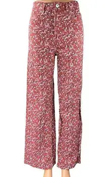 H&M Divided Women's Red Pink Floral Wide Leg High Waist Denim Jeans Pants Size 4