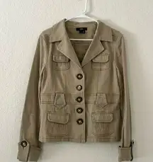 Neutral jacket medium fall jacket denim feel cotton blend cute buttons pockets