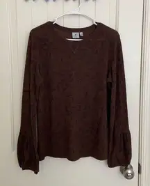 EUC |‎ Caribbean Joe women’s floral waffle knit puff sleeve brown shirt large