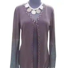 CHICO'S Chicos Brown Sequin Cardigan Knit Top New Beaded Embellished $88 NWT