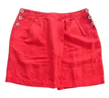 Banana‎ Republic Linen Red Mini Skirt Side Buttons Summer Casual Women's Size 4