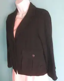Diane Von Furstenberg Size 6 80's VINTAGE Cropped Black Blazer Jacket Pockets