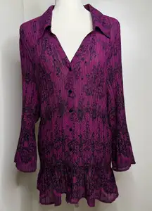 Y2K Fashion Bug Crinkle Fabric Top Blouse V Neck Button Up Sz 4X but Meas Small