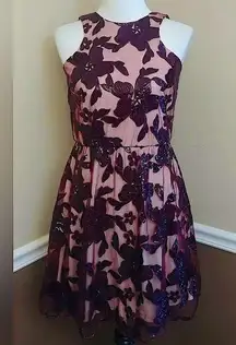 Soiéblu Burgundy Floral Sequined Short Party Modcloth Dress Size Medium