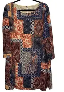Cremieux Patchwork Multicolored Long Sleeve Dress