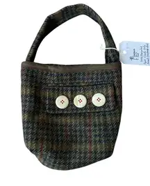 women's olive green plaid handmade handbag with pocket