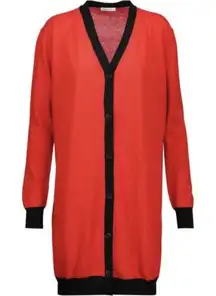 Tomas Maier Cotton Red Black Short Back‎ Long Front Asymmetrical Cardigan Sz 4