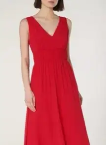 Anthropologie Swan Chiffon V-Neck Dress Red Small
