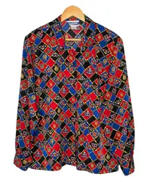 Vintage Pendleton Classic Button Up All Over Royal Print Shirt Women Size‎ 16