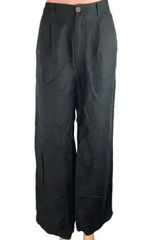 Onia Women's Linen Black High Rise Business Career Wide Leg Dress Pants Size 6